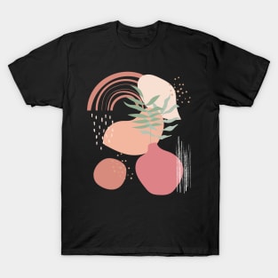 Abstract shapes lines and dots plant leaves earth colors digital design illustration T-Shirt